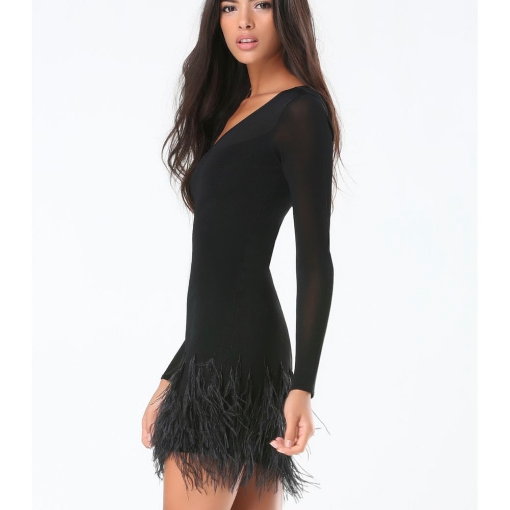 bebe Black Feathered Mini Dress
